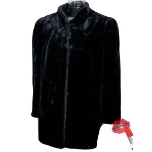 Vintage Intrigue Glenoit Coat Womens XL Black Faux Fur Union Tag USA Mob Wife